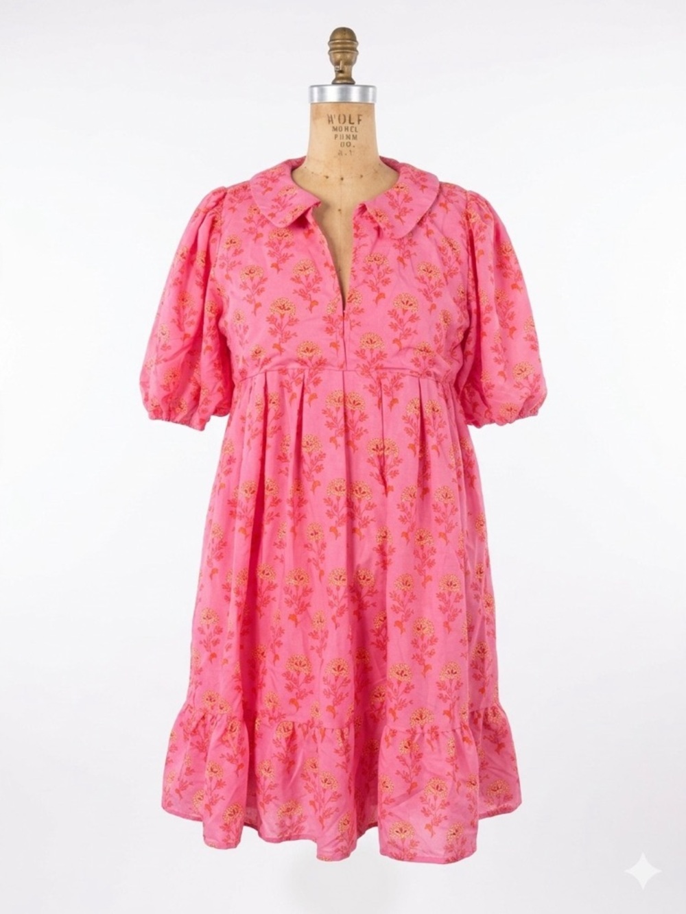 J. Marie Ella Ann Split Peter Pan Collar Puff Sleeve Tiered Dress Sz M Rayon